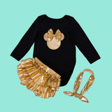 Minnie Newborn Girl Clothes Set Cotton Full Sleeves Baby Bodysuit + Headband + Ruffle Bloomer Set