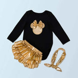 Minnie Newborn Girl Clothes Set Cotton Full Sleeves Baby Bodysuit + Headband + Ruffle Bloomer Set